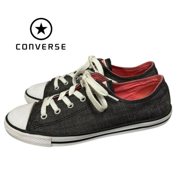 Converse All Star Women's Heathered Black Grey Canvas Lace Sneakers 7 - Picture 2 of 6